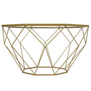 Tempered glass top and geometric gold metal base coffee table by Leisure Mod additional picture 2