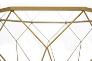Tempered glass top and geometric gold metal base coffee table by Leisure Mod additional picture 3