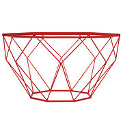 Tempered glass top and geometric red metal base coffee table by Leisure Mod additional picture 2