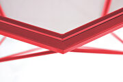 Tempered glass top and geometric red metal base coffee table by Leisure Mod additional picture 5