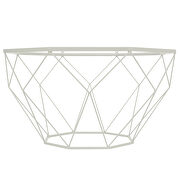 Tempered glass top and geometric white metal base coffee table by Leisure Mod additional picture 2