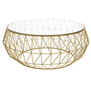 Tempered glass top and gold metal base coffee table by Leisure Mod additional picture 2
