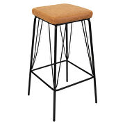 Light brown pu leather and sturdy metal base bar height stool additional photo 2 of 5