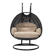 Beige cushion and charcoal wicker hanging 2 person egg swing chair by Leisure Mod additional picture 3