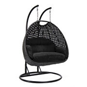 Black cushion and charcoal wicker hanging 2 person egg swing chair by Leisure Mod additional picture 2