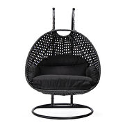 Black cushion and charcoal wicker hanging 2 person egg swing chair by Leisure Mod additional picture 3