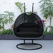 Black cushion and charcoal wicker hanging 2 person egg swing chair by Leisure Mod additional picture 4
