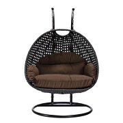 Brown cushion and charcoal wicker hanging 2 person egg swing chair by Leisure Mod additional picture 3