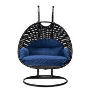 Blue cushion and charcoal wicker hanging 2 person egg swing chair by Leisure Mod additional picture 3