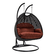 Cherry cushion and charcoal wicker hanging 2 person egg swing chair by Leisure Mod additional picture 2