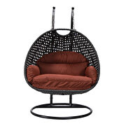 Cherry cushion and charcoal wicker hanging 2 person egg swing chair by Leisure Mod additional picture 3