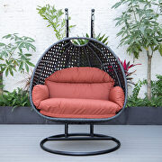 Cherry cushion and charcoal wicker hanging 2 person egg swing chair by Leisure Mod additional picture 4