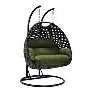 Dark green cushion and charcoal wicker hanging 2 person egg swing chair by Leisure Mod additional picture 2