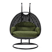 Dark green cushion and charcoal wicker hanging 2 person egg swing chair by Leisure Mod additional picture 3