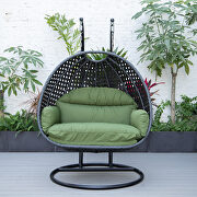 Dark green cushion and charcoal wicker hanging 2 person egg swing chair by Leisure Mod additional picture 4