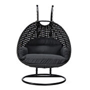 Dark gray cushion and charcoal wicker hanging 2 person egg swing chair by Leisure Mod additional picture 2