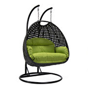 Light green cushion and charcoal wicker hanging 2 person egg swing chair by Leisure Mod additional picture 2