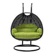 Light green cushion and charcoal wicker hanging 2 person egg swing chair by Leisure Mod additional picture 3