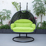 Light green cushion and charcoal wicker hanging 2 person egg swing chair by Leisure Mod additional picture 4
