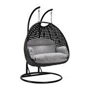 Light gray cushion and charcoal wicker hanging 2 person egg swing chair by Leisure Mod additional picture 2