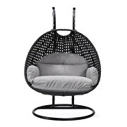 Light gray cushion and charcoal wicker hanging 2 person egg swing chair by Leisure Mod additional picture 3