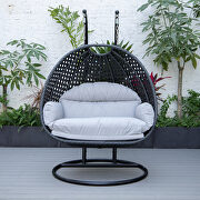 Light gray cushion and charcoal wicker hanging 2 person egg swing chair by Leisure Mod additional picture 4