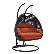 Orange cushion and charcoal wicker hanging 2 person egg swing chair by Leisure Mod additional picture 2
