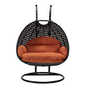 Orange cushion and charcoal wicker hanging 2 person egg swing chair by Leisure Mod additional picture 3