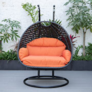Orange cushion and charcoal wicker hanging 2 person egg swing chair by Leisure Mod additional picture 4