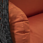 Orange cushion and charcoal wicker hanging 2 person egg swing chair by Leisure Mod additional picture 5