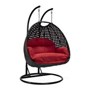 Red cushion and charcoal wicker hanging 2 person egg swing chair by Leisure Mod additional picture 2