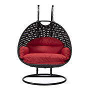 Red cushion and charcoal wicker hanging 2 person egg swing chair by Leisure Mod additional picture 3