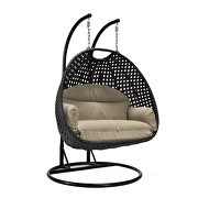 Taupe cushion and charcoal wicker hanging 2 person egg swing chair by Leisure Mod additional picture 2