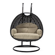 Taupe cushion and charcoal wicker hanging 2 person egg swing chair by Leisure Mod additional picture 3