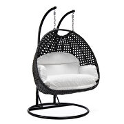 White cushion and charcoal wicker hanging 2 person egg swing chair by Leisure Mod additional picture 2