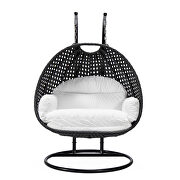 White cushion and charcoal wicker hanging 2 person egg swing chair by Leisure Mod additional picture 3