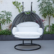 White cushion and charcoal wicker hanging 2 person egg swing chair by Leisure Mod additional picture 4