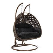 Black cushion and dark brown wicker hanging 2 person egg swing chair by Leisure Mod additional picture 2
