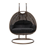 Black cushion and dark brown wicker hanging 2 person egg swing chair by Leisure Mod additional picture 3