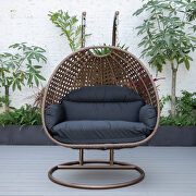 Black cushion and dark brown wicker hanging 2 person egg swing chair by Leisure Mod additional picture 4