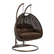 Brown cushion and dark brown wicker hanging 2 person egg swing chair by Leisure Mod additional picture 2