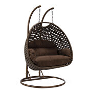 Brown cushion and dark brown wicker hanging 2 person egg swing chair additional photo 2 of 9