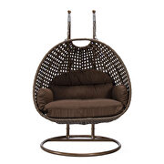 Brown cushion and dark brown wicker hanging 2 person egg swing chair by Leisure Mod additional picture 3