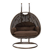 Brown cushion and dark brown wicker hanging 2 person egg swing chair additional photo 3 of 9