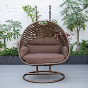 Brown cushion and dark brown wicker hanging 2 person egg swing chair by Leisure Mod additional picture 4