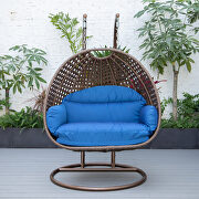 Blue cushion and dark brown wicker hanging 2 person egg swing chair by Leisure Mod additional picture 4