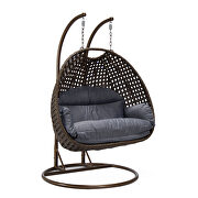 Charcoal cushion and dark brown wicker hanging 2 person egg swing chair by Leisure Mod additional picture 2