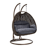 Charcoal cushion and dark brown wicker hanging 2 person egg swing chair additional photo 2 of 9
