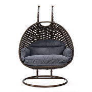 Charcoal cushion and dark brown wicker hanging 2 person egg swing chair by Leisure Mod additional picture 3