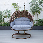 Charcoal cushion and dark brown wicker hanging 2 person egg swing chair by Leisure Mod additional picture 4